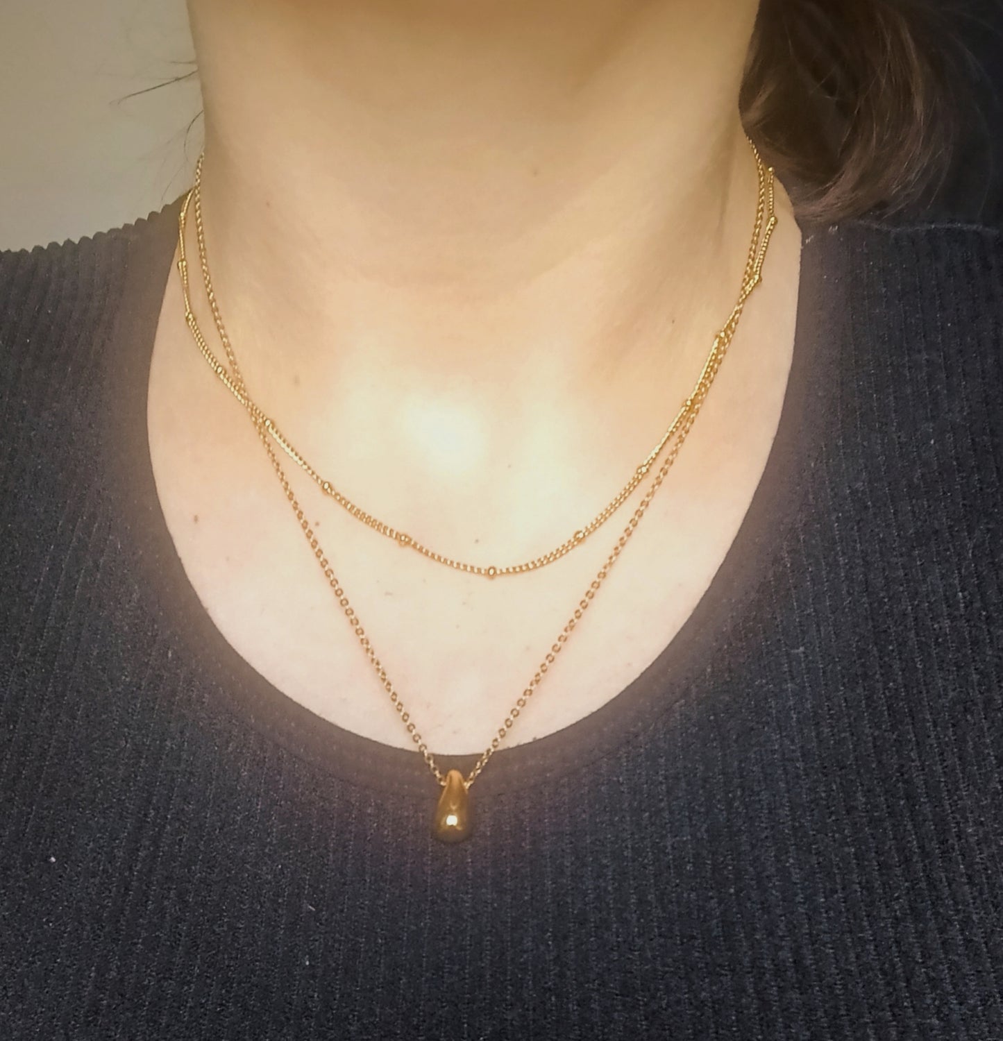 Collier Chaîne Fine Perlé Acier Inoxydable Doré PVD Or 18K — Brume Perlé