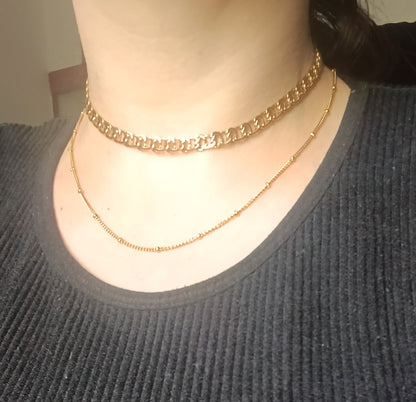 Collier Chaîne Fine Perlé Acier Inoxydable Doré PVD Or 18K — Brume Perlé - Maison Lumélia descriptif