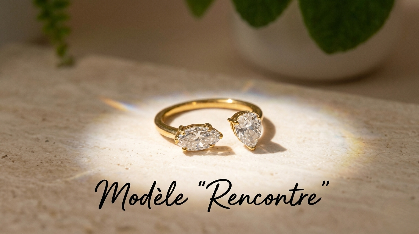 "Bague Rencontre oxyde de zirconium finition PVD Or 18K acier inoxydable 316L | Maison Lumélia"