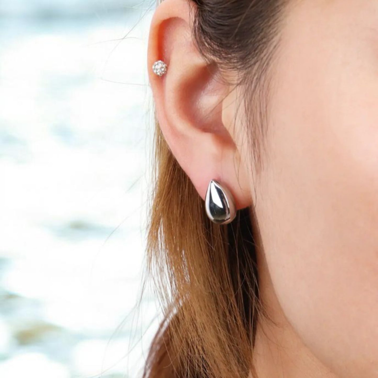 Boucles d'Oreilles Puces Acier Inoxydable 316L Minimaliste — Onde