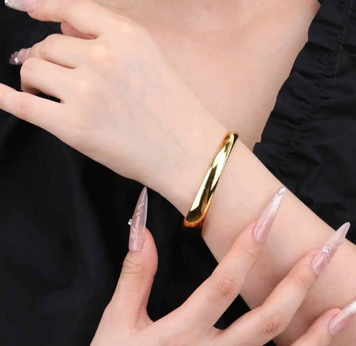 Bracelet Jonc Ouvert Asymétrique Acier Inoxydable 316L — Onde