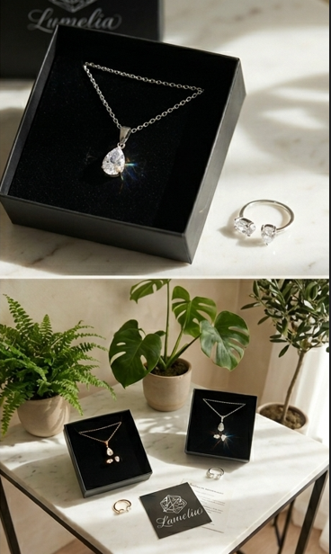 "Ensemble bijoux Rencontre collier et bague pendentif goutte zirconium Argenté | Maison Lumélia"