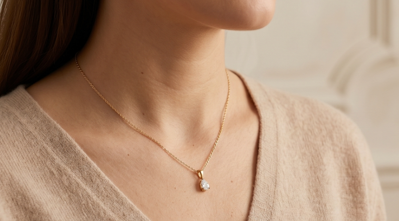 "Collier pendentif Rencontre porté finition PVD Or 18K acier chirurgical | Collection Prisme Maison Lumélia"