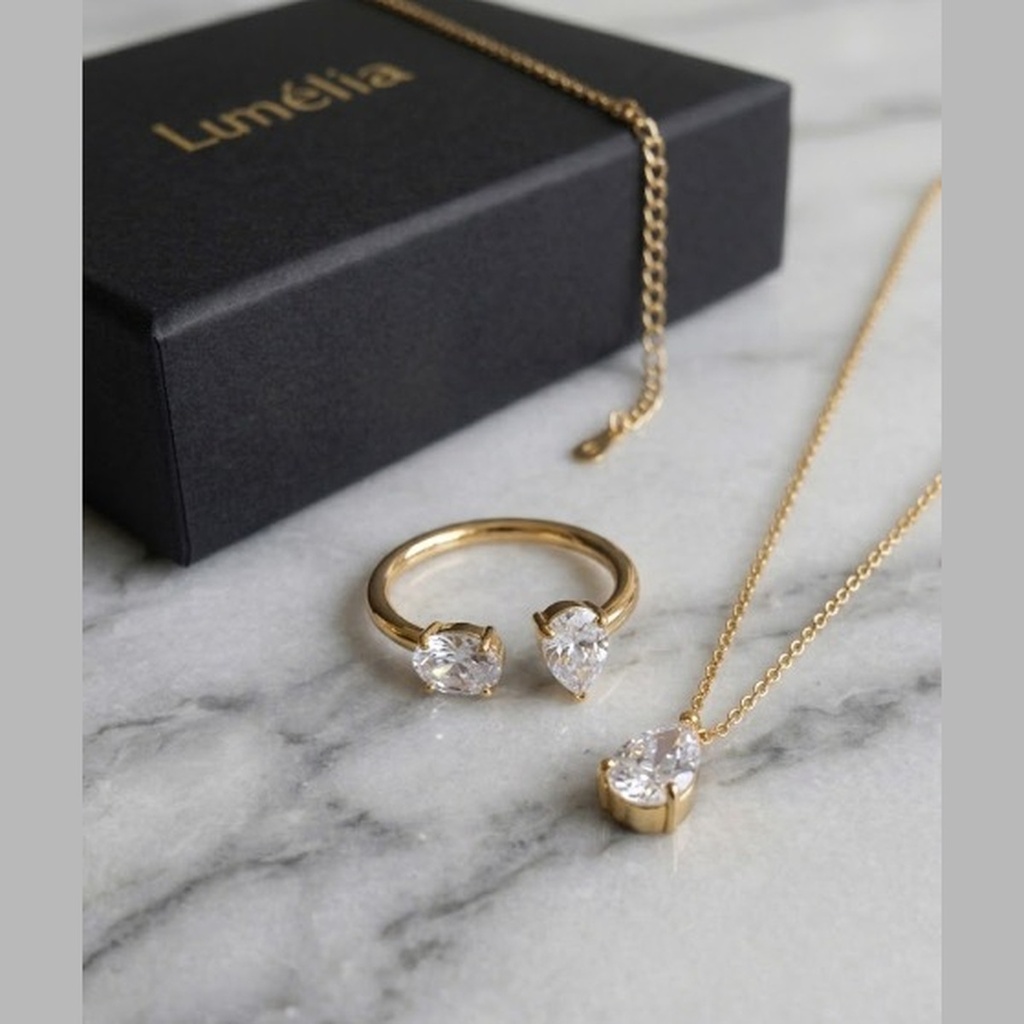 Collier & Bague Zirconium Or — Parure Duo