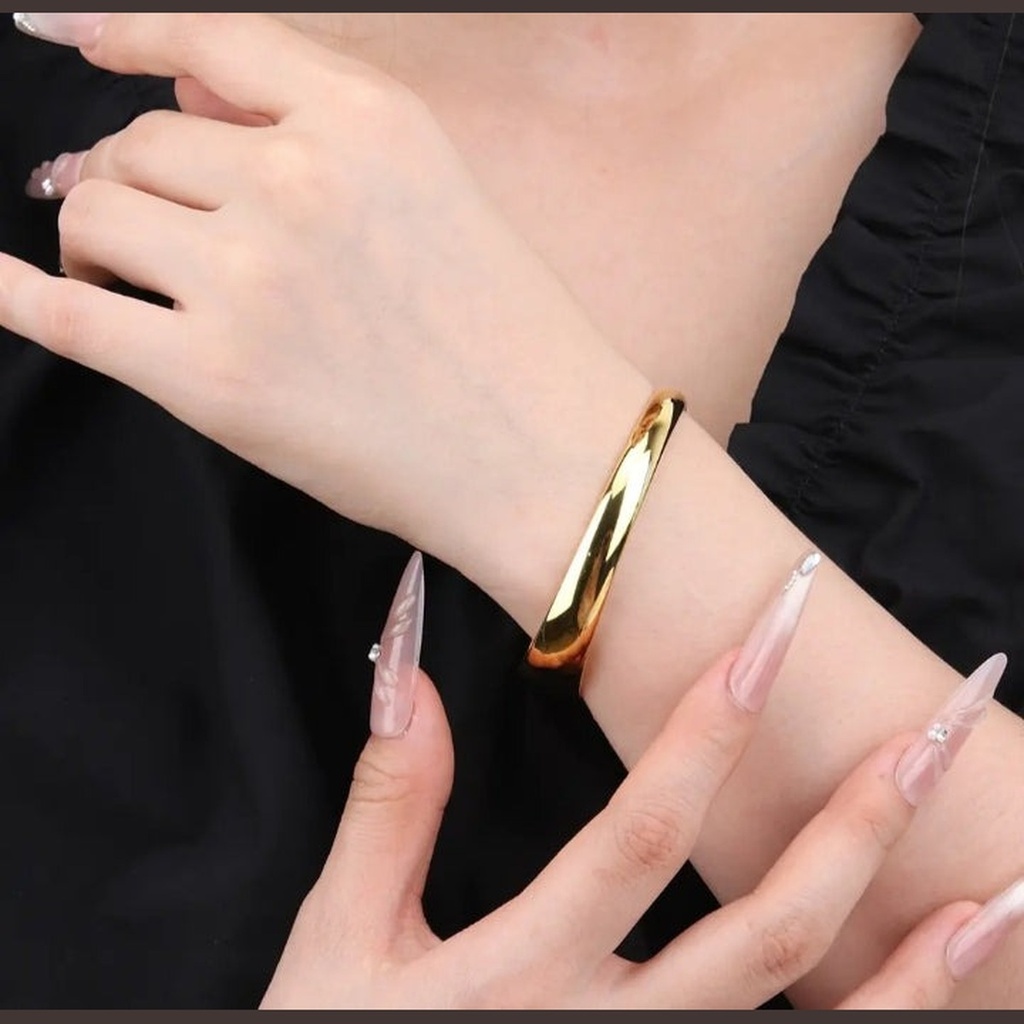 Bracelet Jonc Ouvert Asymétrique Onde — PVD Or 18K