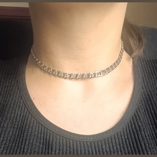 [COL-GRM-AUD-ACI] Collier Ras-de-cou Mailles Plates — Argent Poli Miroir