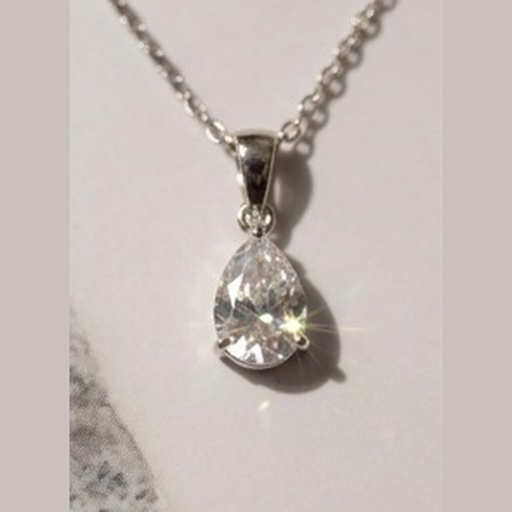 [COL-REN-GOUT-ZIRC-ACI] Collier Goutte Zirconium — Argent Poli Miroir